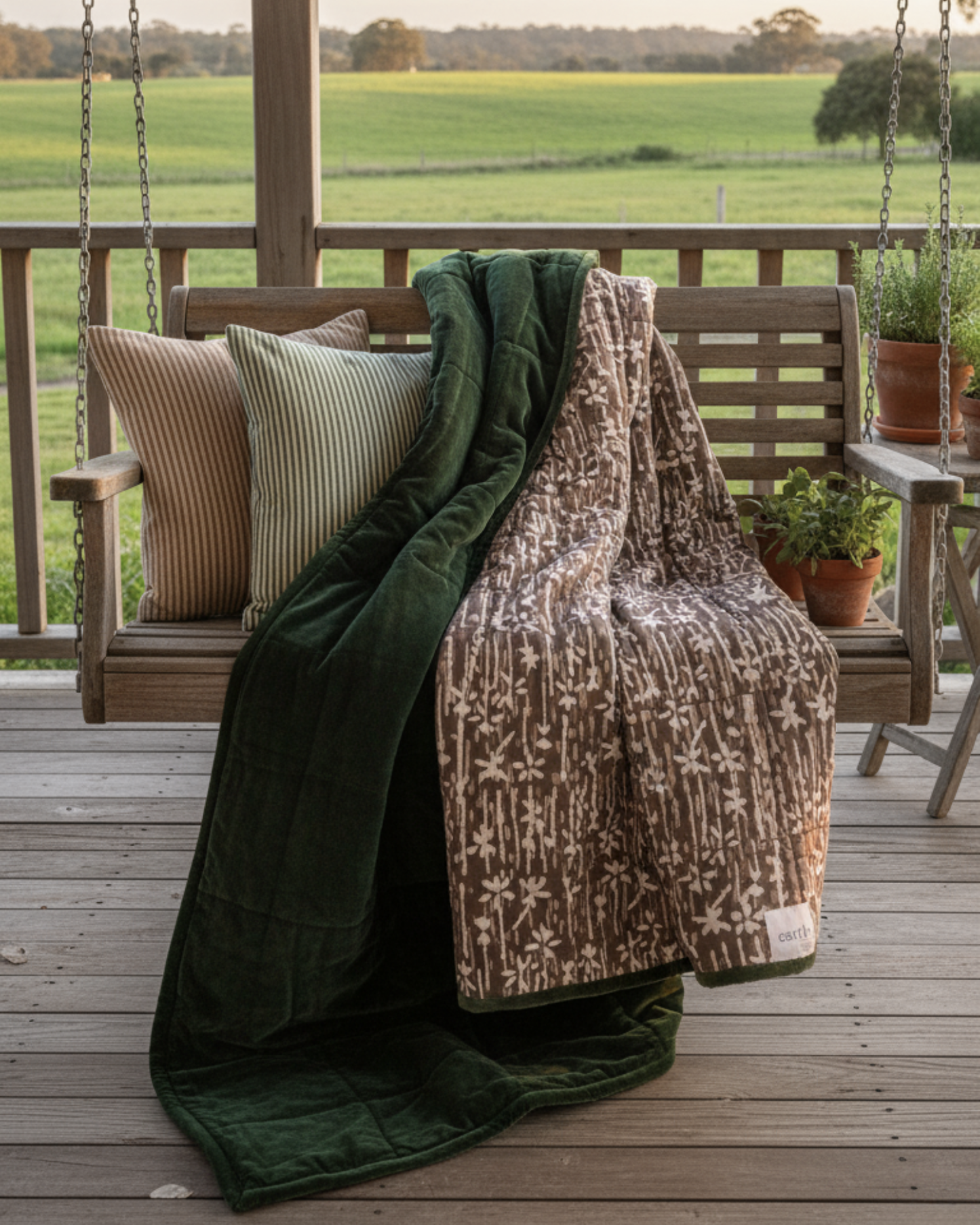 Cotton Velvet Reverse Dabu Print - Eucalypt Earth