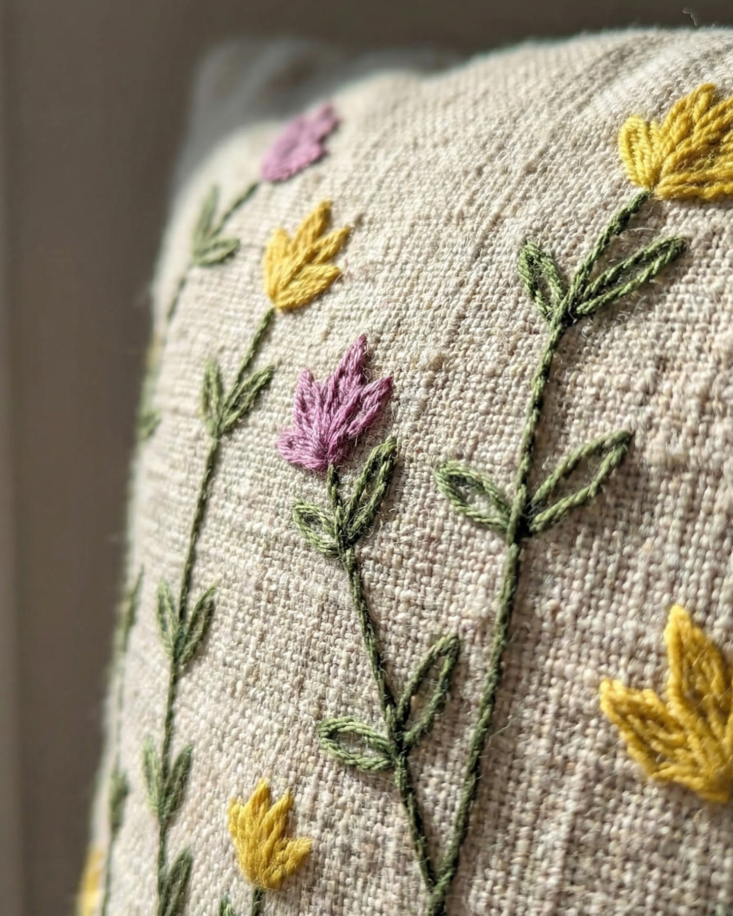 Wildflower Meadow - Embroidered Cushion Cover on Textured Cotton