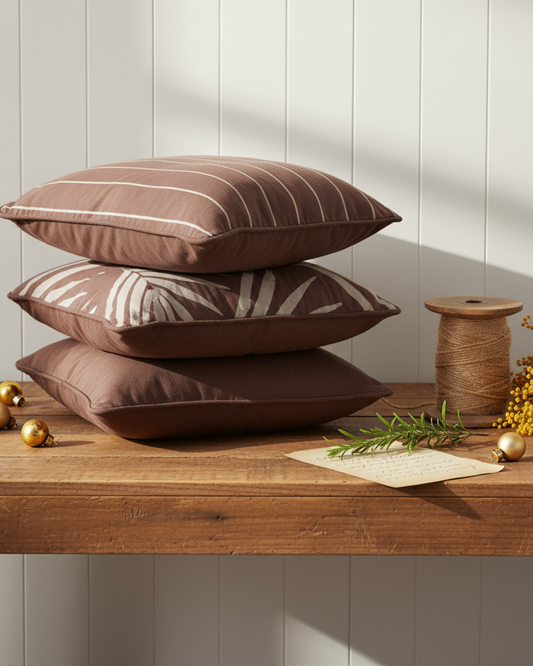 Organic Cotton Cushion Covers - Burnt Sienna Bangalow Palms