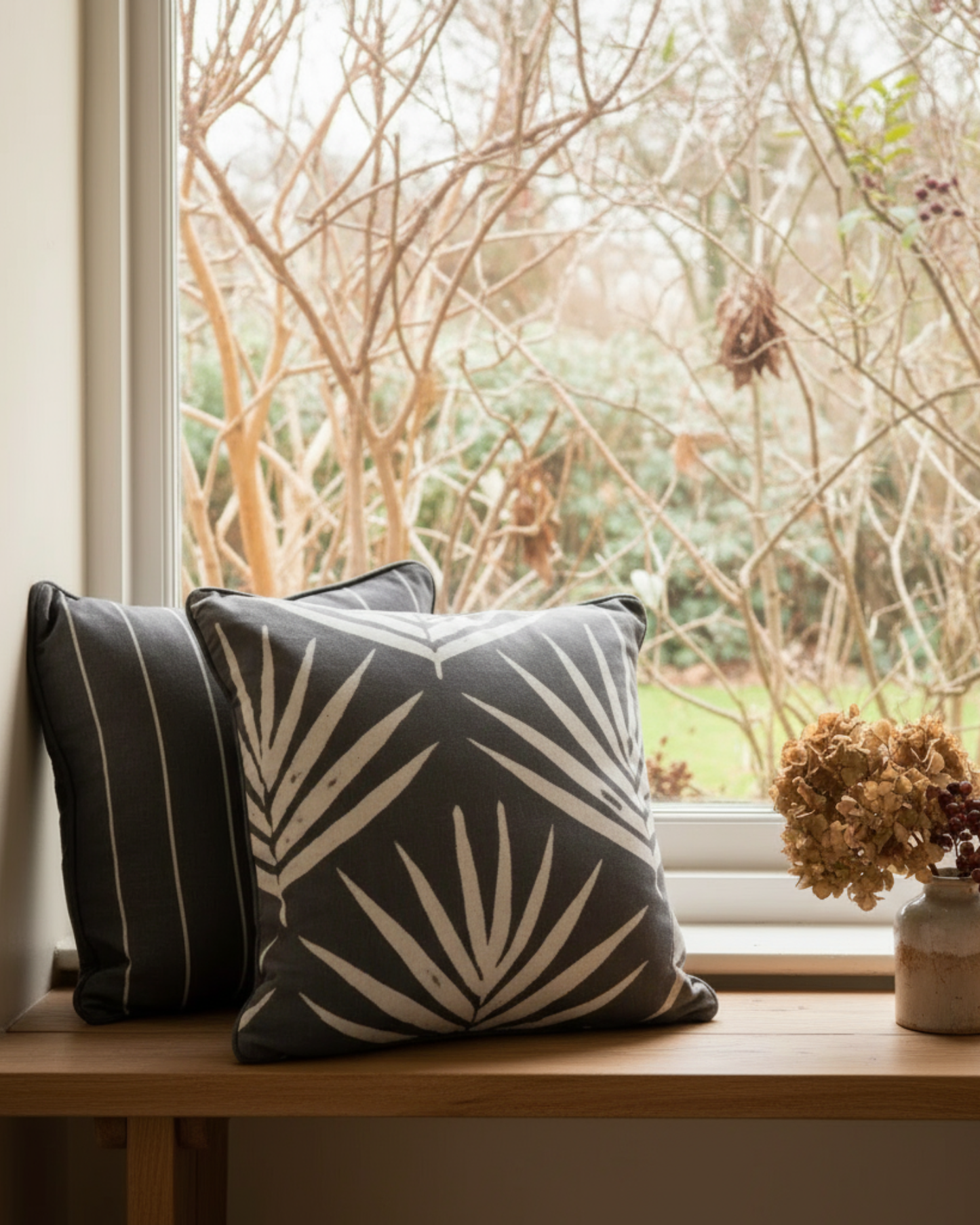 Organic Cotton Cushion Covers - Slate Bangalow Palms