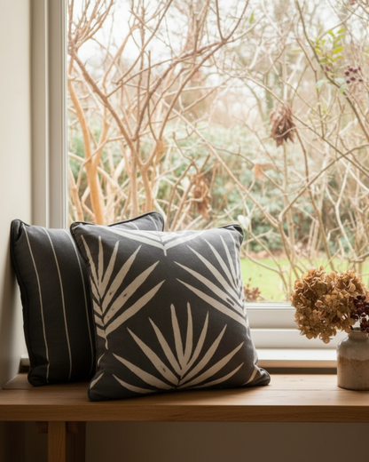 Small Organic Cotton Cushion Covers - Slate Bangalow Palms