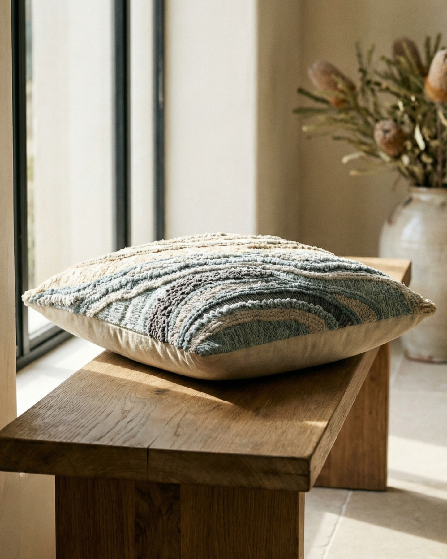 Sandstone - Chenille Embroidered Cushion Cover on Cotton