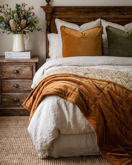 Cotton Velvet Reverse Dabu Print - Ochre Creek