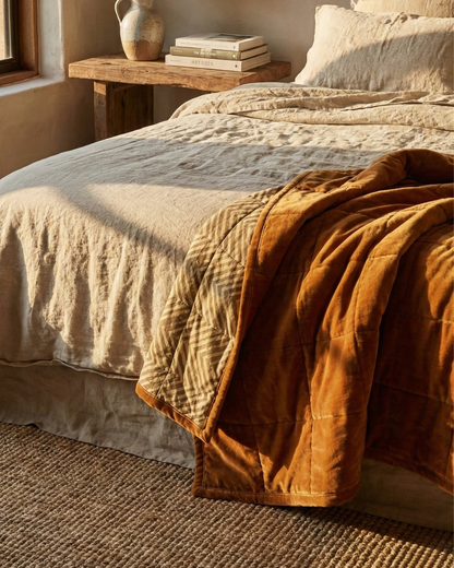 Ochre Creek THROW - Cotton Velvet Reverse Dabu Print