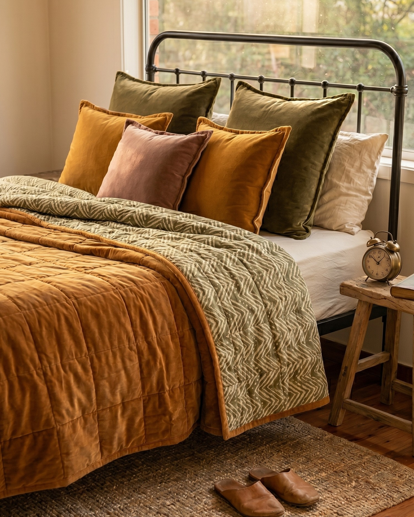 Ochre Creek LUXE QUEEN - Cotton Velvet Reverse Dabu Print