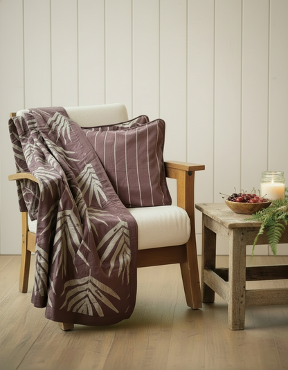 Organic Cotton Throw Blanket - Bangalow Palm Burnt Sienna