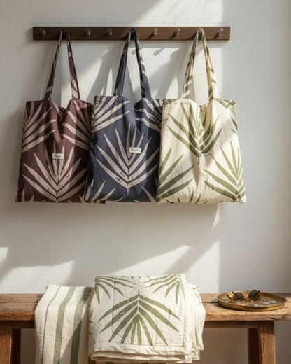 Organic Cotton Throw Blanket - Bangalow Palm Eucalyptus