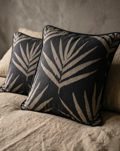 Small Organic Cotton Cushion Covers - Slate Bangalow Palms