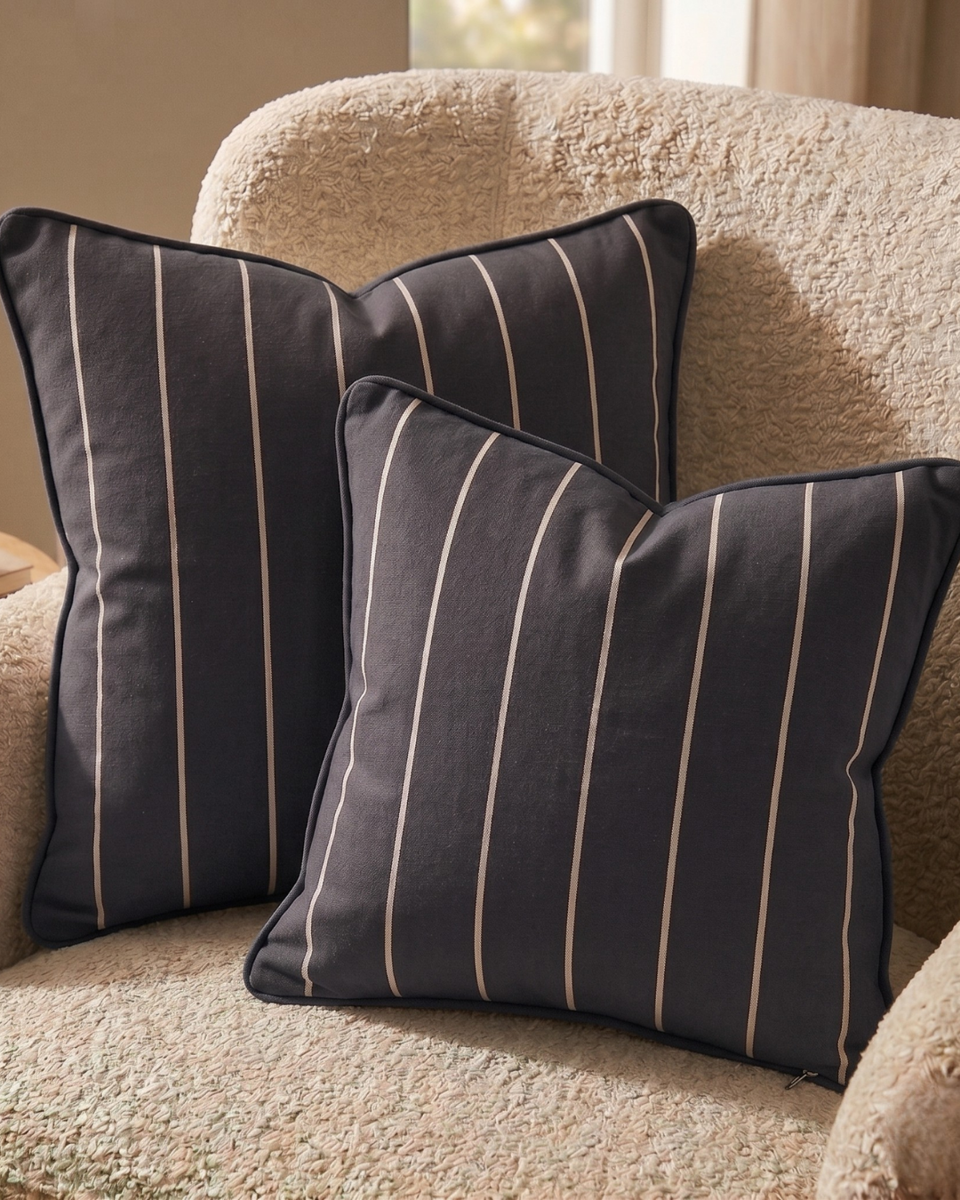 Organic Cotton Cushion Covers - Slate Stripes