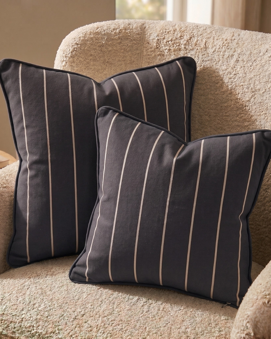 Organic Cotton Cushion Covers - Slate Stripes