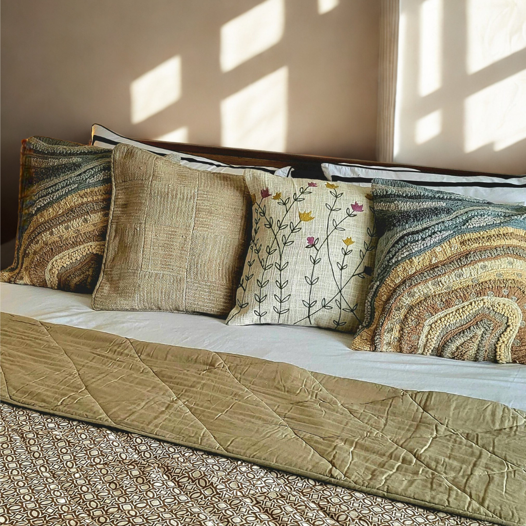 Sandstone - Chenille Embroidered Cushion Cover on Cotton