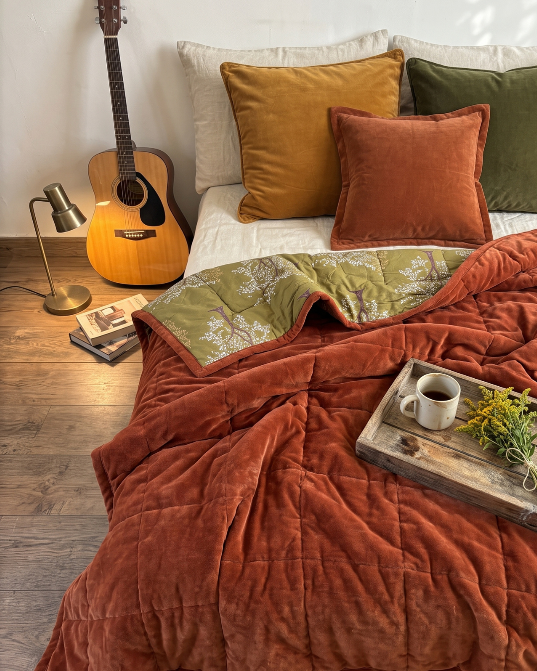 Terracotta Ode King | Cotton Velvet Reversible Quilt