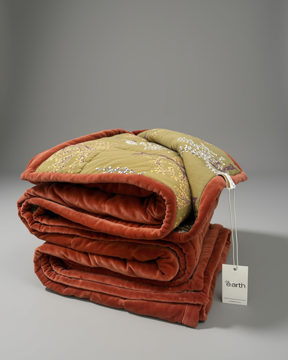 Terracotta Ode King | Cotton Velvet Reversible Quilt