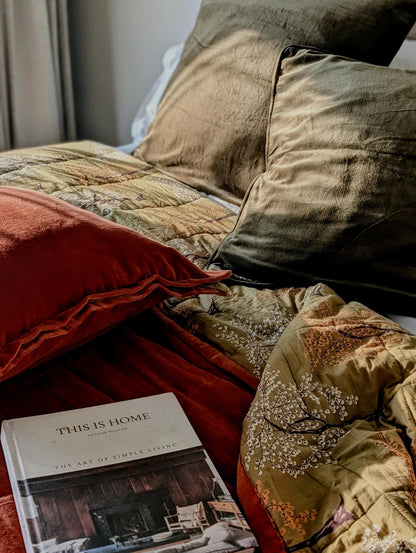 Terracotta Ode King | Cotton Velvet Reversible Quilt
