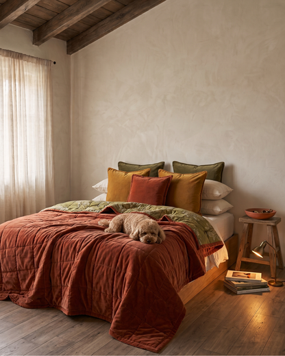 Terracotta Ode King | Cotton Velvet Reversible Quilt