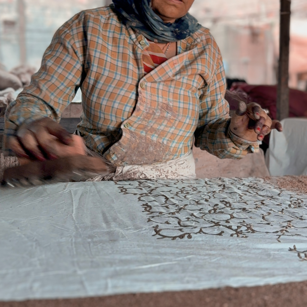 Cotton Velvet Dabu Kimono - Ochre Vine