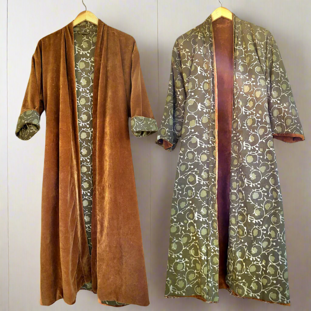 Cotton Velvet Dabu Kimono - Ochre Vine