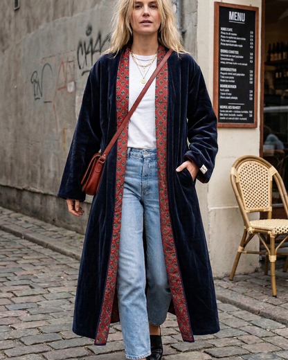 Charcoal Plum Boutique | Velvet Kimono Coat Reverse Cotton