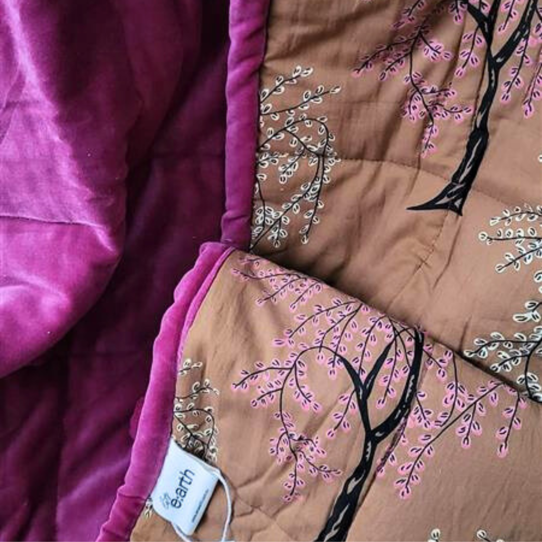 Cotton Velvet Reverse Dabu Print - Berry Ode