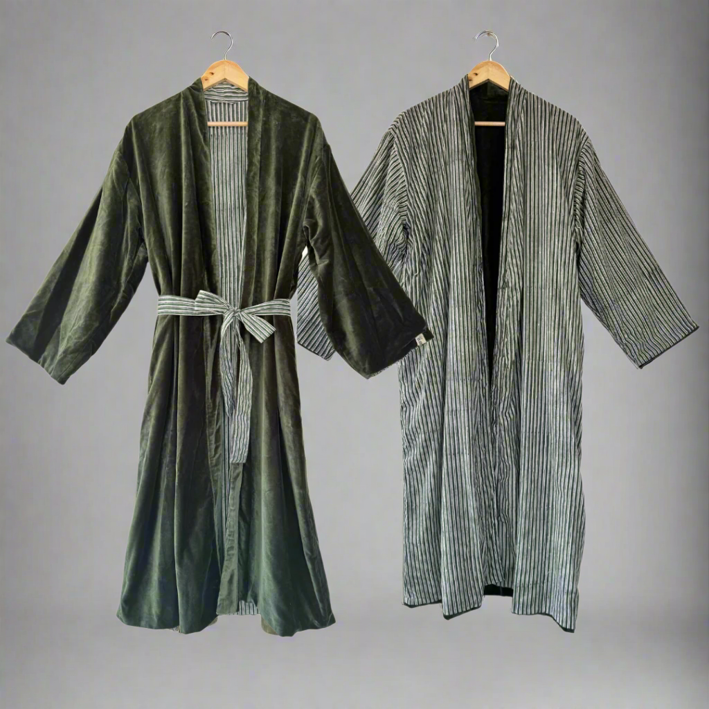 Cotton Velvet Dabu Kimono - Eucalypt Mallee