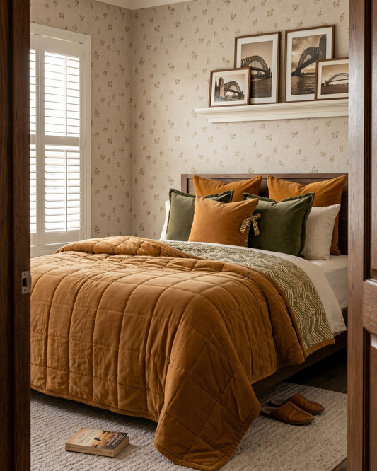 Ochre Creek KING - Cotton Velvet Reverse Dabu Print