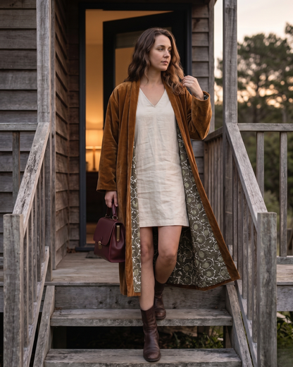 Ochre Vine Boutique | Velvet Kimono Coat Reverse Dabu Cotton