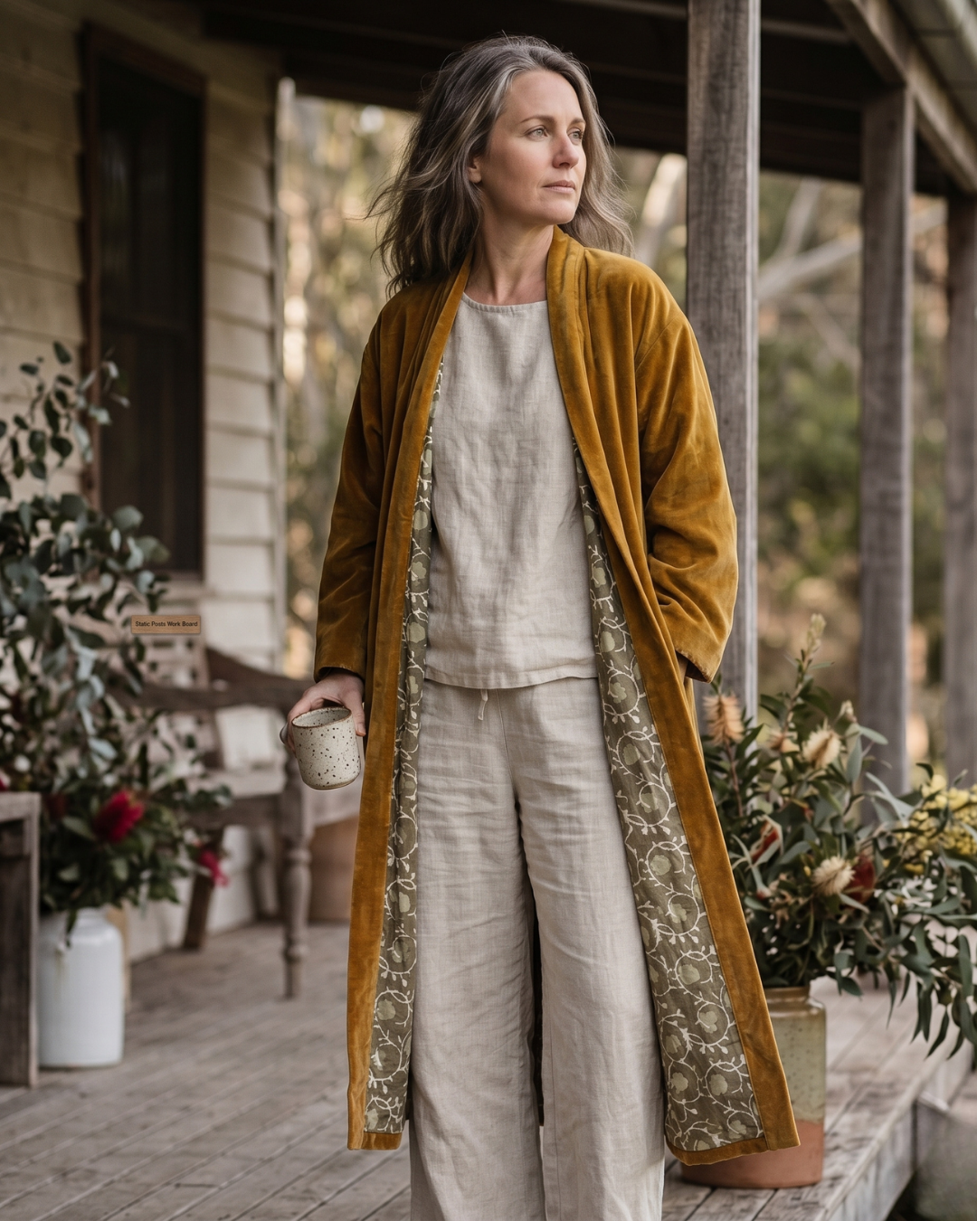 Ochre Vine Boutique | Velvet Kimono Coat Reverse Dabu Cotton